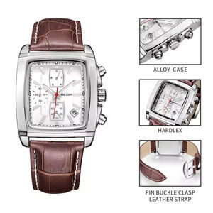 Offerta Speciale MEGIR 2028 Orologio da <span class=keywords><strong>Uomo</strong></span> in Vera Pelle, Movimento al Quarzo, Quadrante Quadrato, Impermeabile, con Calendario, Stile Sportivo e Business - Product Image 3