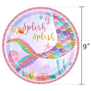 Mermaid Scale Purple Gold Paper Plates 9 Inch <b>Round</b> Birthday Party Tableware Disposable Children's Party Supplies - Product Image 1