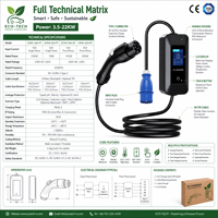 3,5kW Typ 2 Tragbares EV-Ladegerät 16A Einstellbar 8A-16A Schuko-Stecker IEC 62196-2 Reiseladegerät für Tesla BMW Mercedes Audi VW