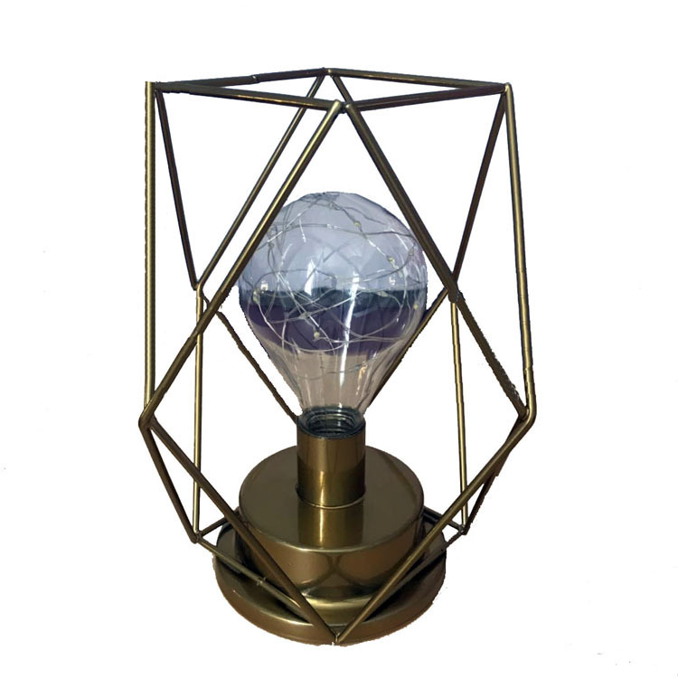 Smart Home LED Desk Lamp with Creative Geometric Wrought Iron Lampshade Nordic Simple Style Retro Decorative Lighting