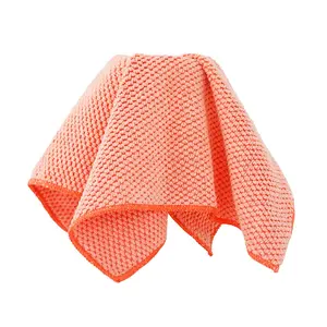 80% Polyester 20% Polyamide 30x30cm Dish Cloth Small Microfiber Towel Orange Household Cleaning