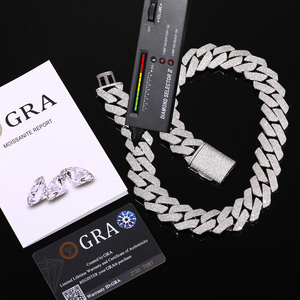 Bracelet gourmette de luxe en moissanite VVS 12mm-22mm, plaqué or <span class=keywords><strong>18</strong></span> carats, en laiton, bijoux hip-hop pour homme, idéal pour mariage et soirée, certifié GRA - Product Image 2