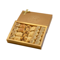 Boîtes à dessert en baklava carré doré avec logo personnalisé boîte à pâtisserie d'emballage en papier cadeau de porte avec ruban