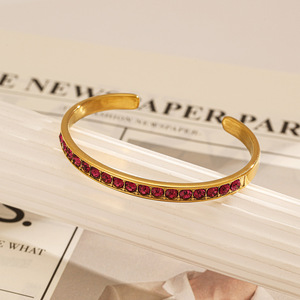 Stainless Steel <b>Bracelet</b> <b>Red</b> Zircon Channel Setting Geometric Design Women's Jewelry Gift - Product Image 1