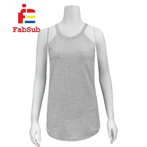 Tank top rocker untuk wanita grosir sublimasi polos 95% poliester 5% spandeks kaus katun terasa