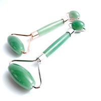 Rouleau de massage facial en jade aventurine verte naturelle pour la vente, rouleau facial rose doré, design DIY tendance