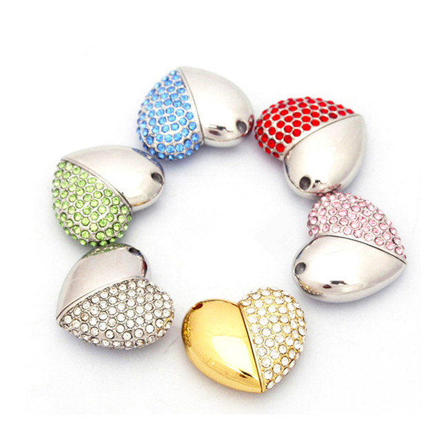 New Hot Selling USB 2.0/3.0 Flash Drive 8GB-64GB Heart Shape Diamond Necklace Jewelry with 5-Year Warranty