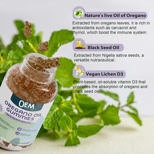 Gomitas de Aceite de Orégano OEM con Aceite de Semilla Negra, Suplementos de Aceite de Orégano con Saúco, Hoja de Olivo, Zinc, Vitamina D3 y Vitamina E - Product Image 4