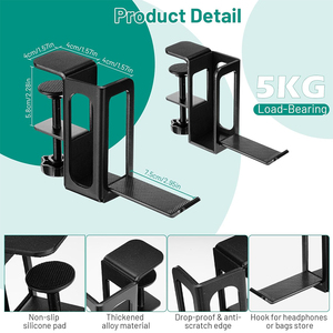 Organizador lateral de <span class=keywords><strong>escritorio</strong></span> negro de metal con abrazadera debajo del estante del <span class=keywords><strong>escritorio</strong></span> con soporte colgante para Computadora Portátil para sala de estar o cocina - Product Image 4