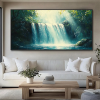 Grand Salon Décor Fait Main Toile Paisible Vert Nature Mur Art Paysage Cascade Peinture