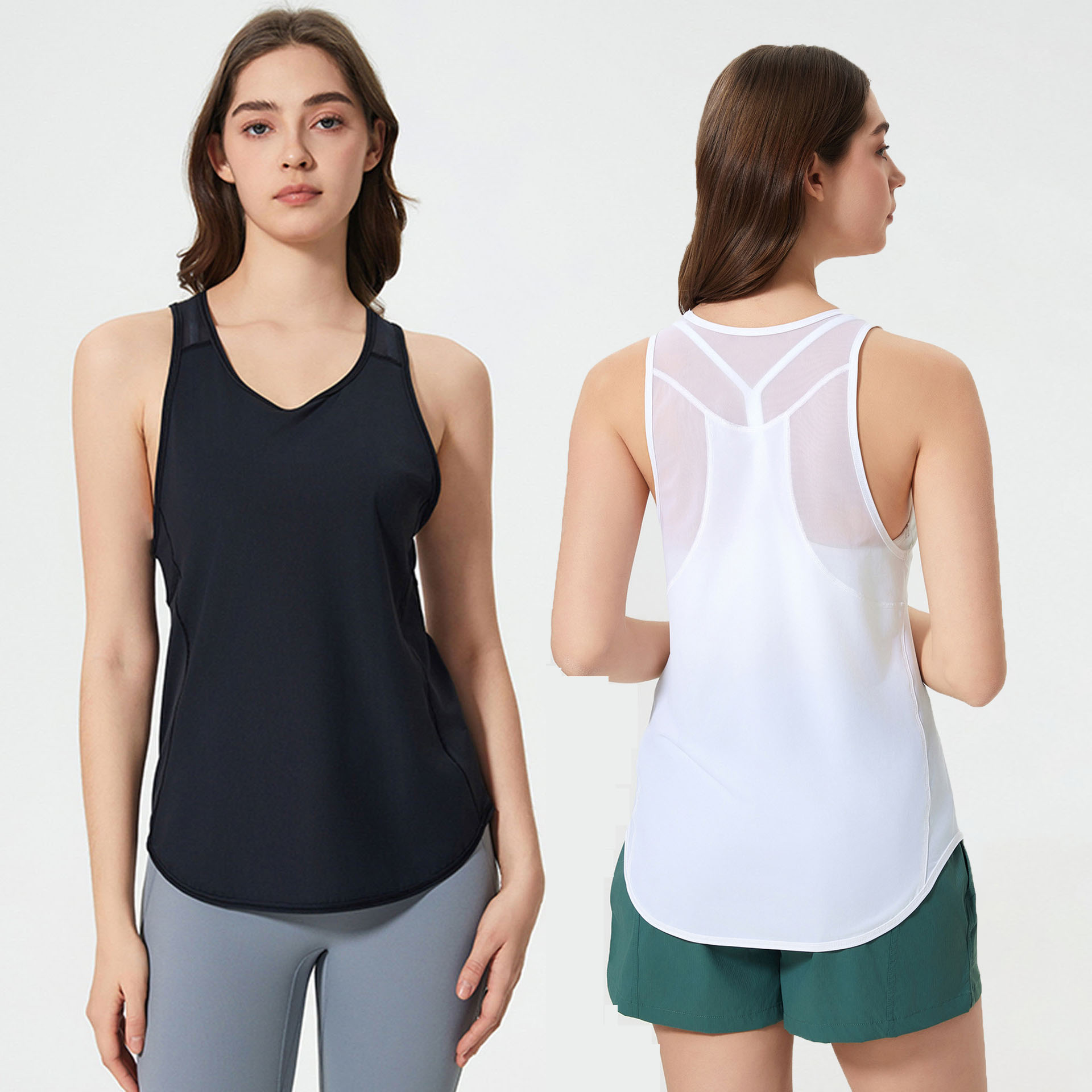 Manufacturer Wholesale Summer Breathable Loose V Neck Tank Top Yoga Gym Fitness Active Top for Women