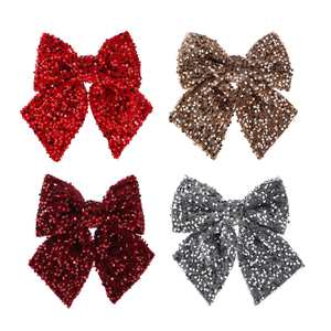 New Arrival Luxury Fabric Christmas Bow Sequins Flashing Sparkling Xmas <b>Tree</b> <b>Topper</b> Pendant High-End Holiday Decoration Props - Product Image 1