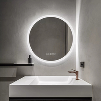 Miroir intelligent à LED pour salle de bain, miroir rond avec lumière LED et haut-parleur Bluetooth, écran tactile, miroir intelligent