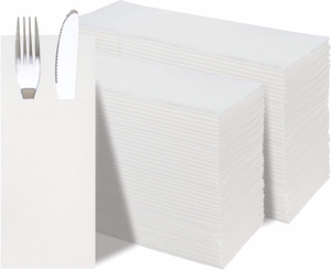 Vente flash 40*40cm 1 plis <span class=keywords><strong>Serviettes</strong></span> en <span class=keywords><strong>papier</strong></span> jetables <span class=keywords><strong>pré</strong></span>-<span class=keywords><strong>pliées</strong></span> blanches avec poche intégrée écologiques pour dîner, fête, mariage, événements - Product Image 2