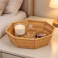 Panier de rangement octogonal en rotin plastique polyvalent pour les collations, le pain, les articles de salle de bain et l'organisation des petits objets