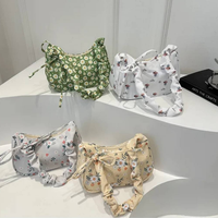 Nouveau Sac à Main Plissé Tendance 2026 Style Frais Polyvalent, Sac à Bandoulière Floral Élégant pour Femme en Polyester avec Fermeture Éclair