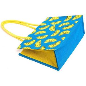 Sacs de courses en jute réutilisables faits à la main avec logo personnalisé et motif imprimé de lettres - Product Image 3