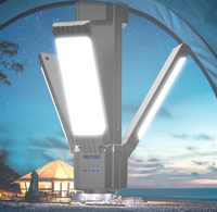 Lampe LED portable de camping avec batterie lithium rechargeable, étanche IP55, lumière du jour 5000K, intensité réglable et chargeur mobile