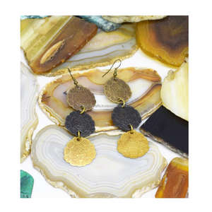 1990 joyería Arabia moda hecha de hoja púrpura y oro pendientes redondos de metal y pendientes colgantes de oro uso diario para damas - Product Image 2