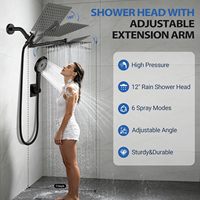 Ensemble de douche pluie haute pression 8 pouces avec pommeau carré à double poignée, plusieurs modes de pulvérisation, douchette à main en acier inoxydable