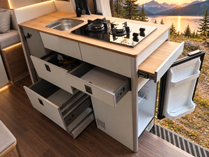 All Aluminum Cabinet System with Space Saving <b>Storage</b> for Custom Lightweight <b>Camping</b> Interior Design - Product Image 1