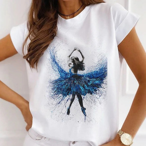 T-shirt femme personnalisé avec imprimé <span class=keywords><strong>danseuse</strong></span> de ballet aquarelle, décontracté, danse, ballet, col rond, été, Harajuku, vintage, tops, camisas mujer - Product Image 2
