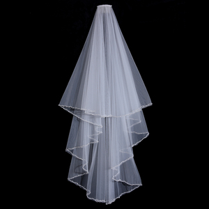 Trendy Mềm Vải Tuyn Hai Lớp Cô Dâu Veils Trắng Ngọc Trai Rhinestone Đính Cườm Cạnh Phụ Nữ Veils - Product Image 2