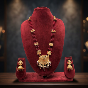 Traditional South Indian Temple Long Bridal Necklace <b>Set</b> Alloy Gold Plated Kundan Zircon Pearl Earrings High Quality Vintage - Product Image 2