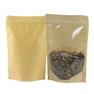 Sac de rangement en plastique refermable transparent avec fermeture éclair en papier kraft brun avec logo personnalisé 16X26cm Pack promotionnel - Product Image 2