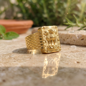 Premium Men's Gold Plated <b>Finger</b> <b>Ring</b> Copper and Brass Fashion Jewelry with Classic Festive Design for Wedding Anniversary Party - Product Image 2