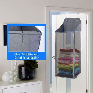 Over the Door Mesh Hanging Closet Organizer and Storage With Dividers Clothes Accessories <b>Shelf</b> for Wardrobe Nursery Cloakroom - Product Image 2