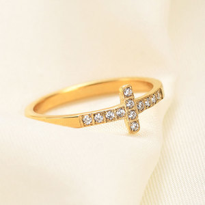 Anillo Cruzado de Acero Inoxidable y Titanio de 7mm con Incrustaciones de Diamantes, Forma Geométrica, Anillo Unisex para el Dedo Anímero, Uso Diario - Product Image 3