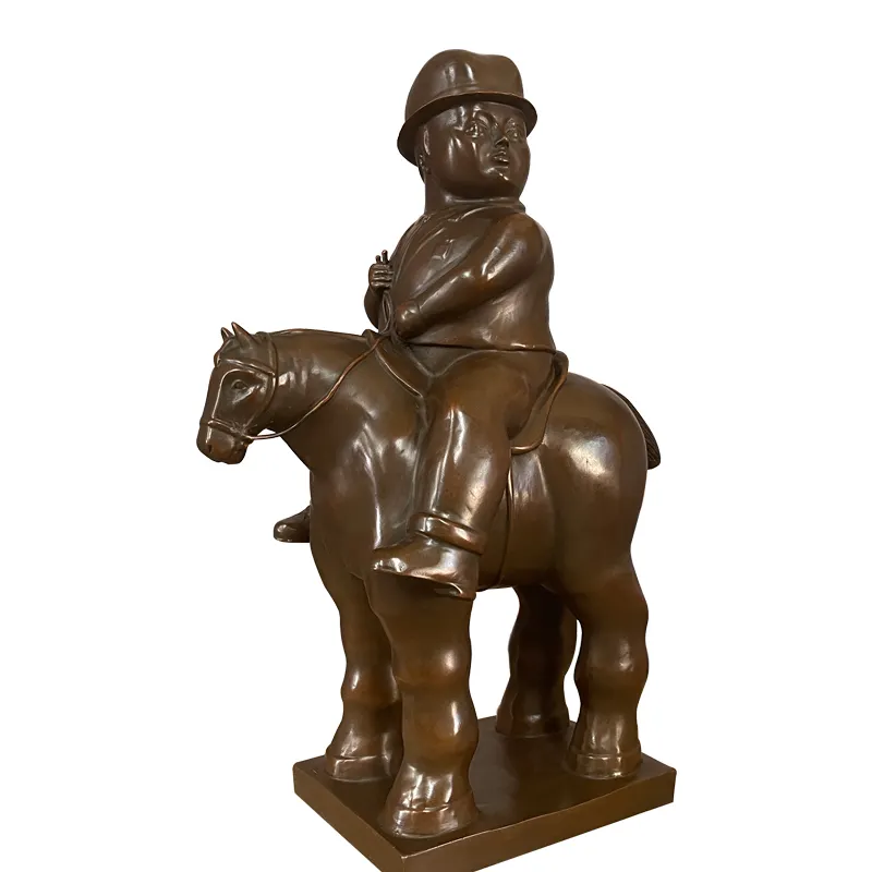 מפורסם בוטרו ברונזה רבייה ברונזה שומן איש רכיבה על שומן סוס פסל פיסול שומן איש על סוס Figuriens לאסוף