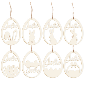 Cá nhân hoá gỗ tự nhiên phục sinh DIY Craft Thẻ Mặt dây chuyền trứng Bunny hình treo đồ trang trí - Product Image 1