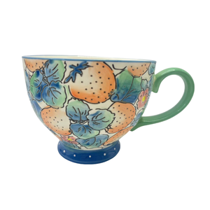 Boho Style Hand Drawn 16 oz Ceramic Mug with Novelty Flower Strawberry Handpaint Design Eco-Friendly Dishwasher & Microwave Safe - Product Image 3