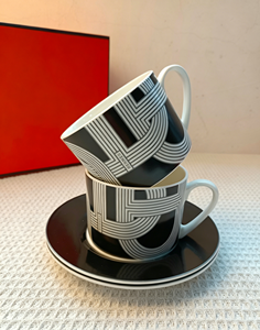 Modern Chain Print Bone China Coffee <b>Cup</b> <b>Set</b> With Saucer 2 Pieces Ceramic <b>Tea</b> <b>Cup</b> For Gift And Daily Use - Product Image 4