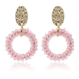 Boucles d'oreilles pendantes pour femmes, en cristal rose, strass, plaqué or, bijoux de fête tendance, boucles d'oreilles pendantes à la mode - Product Image 1
