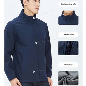 Custom Logo Solid Color Windproof Water Repellent Winter <b>Coat</b> Plus Size Breathable Polyester Men's Windbreaker Outdoor Jackets - Product Image 2