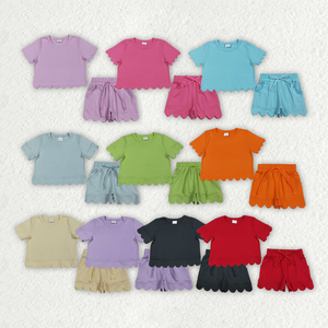 Ensembles de vêtements décontractés pour filles, style tendance, en coton, pour l'été, avec bordure festonnée, vente en gros, vêtements pour enfants, prix d'usine - Product Image 6