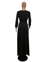 Nouvelle Robe Longue en Mousseline de Soie pour Femme, Col en V Profond, Manches Longues, Taille Naturelle, Couleur Unie, Décontractée, Grande Taille, Longueur Ras du Sol