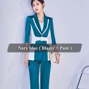 Conjunto de pantalón de 2 piezas al por mayor, trajes de moda Formal de <span class=keywords><strong>oficina</strong></span> para <span class=keywords><strong>mujer</strong></span>, ropa de trabajo para <span class=keywords><strong>mujer</strong></span>, traje de chaqueta de retazos para <span class=keywords><strong>mujer</strong></span> de negocios - Product Image 4