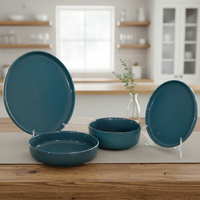 Ensemble de 4 bols et assiettes en céramique classique émaillée verte de luxe, résistants à la chaleur, compatibles four, micro-ondes et lave-vaisselle