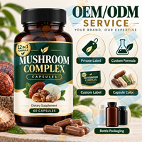 Complément Alimentaire Complexe de Champignons en Capsules, 60 Unités, Mélange 12-en-1, Étiquette Personnalisée, OEM ODM, Fournisseur d'Usine pour Marque Privée
