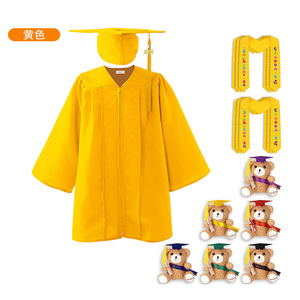 Ensemble de robe de graduation pour enfants, robe jaune avec bonnet et peluche pour séance photo de maternelle et école primaire - Product Image 1