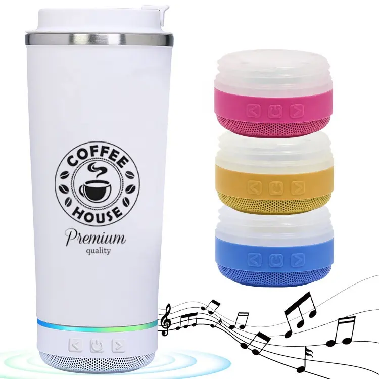 Stainless Steel Straight Water Bottle Wireless Sublimation Blanks Smart Music Cup Suction Speaker Tumbler With Blue Tooth Music