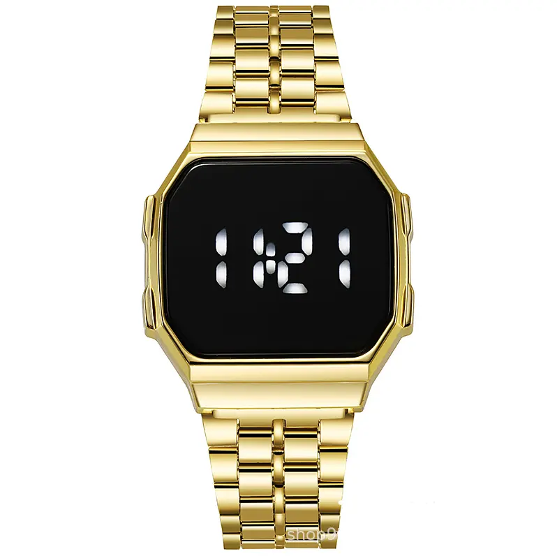 Popular Stainless Steel Golden LED Square Digital Watches For Women And Man LW-38
