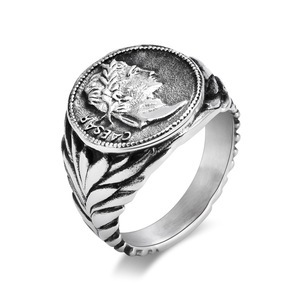 Titane Acier Coin Ring Julius Caesar Motif Hommes Anneau De Mode Portrait Hommes Anneau - Product Image 6