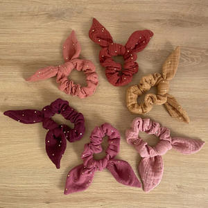 Chouchou en mousseline de <span class=keywords><strong>gaze</strong></span> de coton <span class=keywords><strong>double</strong></span> élastique avec écharpe à <span class=keywords><strong>pois</strong></span> dorés pour idée cadeau - Product Image 2