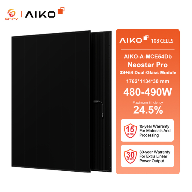 Aiko AIKO-A-MCE54Db 480W 485W 490W Neostar Pro 3S+54 Dual-Glass Solar Panel Module Photovoltaic PV Panel