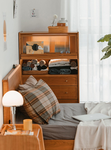 Buffet en bois massif de style nordique, double porte, <span class=keywords><strong>3</strong></span> tiroirs, design moderne et simple, armoire de rangement pour la maison, cuisine, salle à manger - Product Image 5